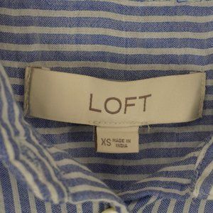 Blue and White Striped Long Sleeve Button Down Shirt - LOFT - Size XS